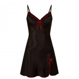Solid Color Nightgown Sleeveless Shoulder Strap Nightwear - Black