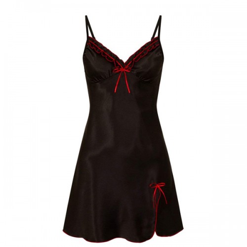 Solid Color Nightgown Sleeveless Shoulder Strap Nightwear - Black image