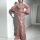 Luxury Mermaid Sequined Puff Sleeve Women Party Dress - Pink image