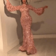Luxury Mermaid Sequined Puff Sleeve Women Party Dress - Pink image