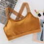 Breathable Running Gym Vest Top Cross Straps Padded Sports Bra - Brown