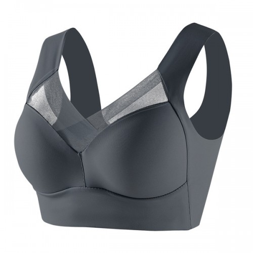 Lace Tank Top Padded Breast Gather Adjustable Women Bra - Grey image