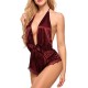 Deep V Neck Sleeveless Nighty Women Shapewear Bodysuit - Red image