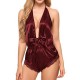 Deep V Neck Sleeveless Nighty Women Shapewear Bodysuit - Red image