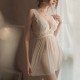 Women Lace Back Slit Spaghetti Lingerie Nightwear Dress - Cream image