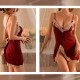 Elegant Lace Backless Bride Women Strappy Nightwear Dress - Red image