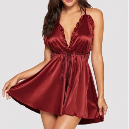 Baby Doll Nightgown V Neck Knot Front Chemise Nightwear - Red