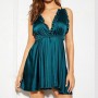 Baby Doll Nightgown V Neck Knot Front Chemise Nightwear - Green