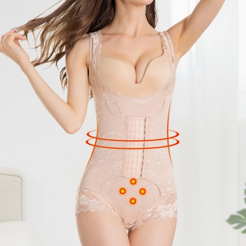 Elegant Waist Slimming Lace Floral Shapewear Bodysuit - Cream image