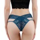 Elastic Waist T Style Lace Decor Women Panties - Blue image