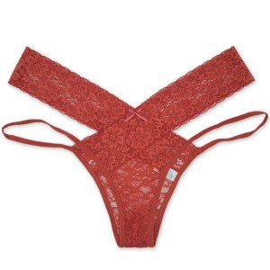 Elastic Waist T Style Lace Decor Women Panties - Orange
