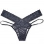 Elastic Waist T Style Lace Decor Women Panties - Grey