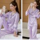 Two Piece Long Sleeve Pajamas V Neck Silk Stain Nightwear - Purple image