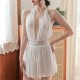 Spaghetti Halter Neck Mesh Short Skirt Sheer Women Nightwear - White image