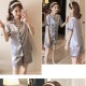 Solid Color Lapel Collar Cardigan Short Sleeve Nightwear Set - Grey image