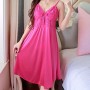 Leisure Style Lace Stripy Sleeveless Plunge Neck Skirted Nightwear - Deep Pink