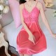 Leisure Style Lace Stripy Sleeveless Plunge Neck Skirted Nightwear - Deep Pink image