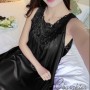 Luxury Camisole Shiny Lace Silky Swing Skirt Nightdress - Black