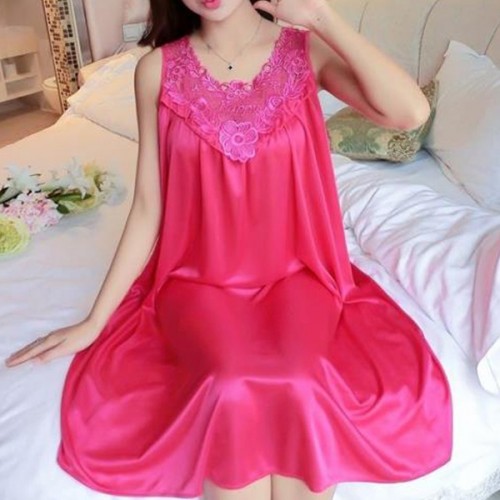 Luxury Camisole Shiny Lace Silky Swing Skirt Nightdress - Deep Pink image