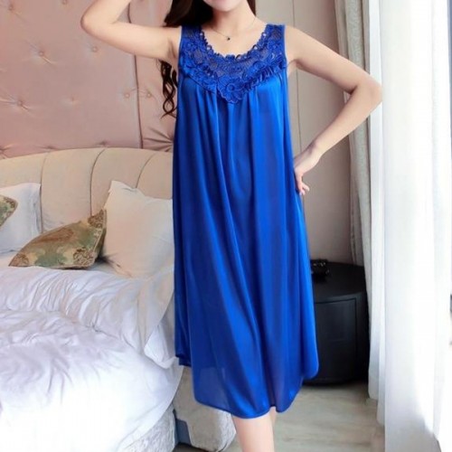 Luxury Camisole Shiny Lace Silky Swing Skirt Nightdress - Blue image