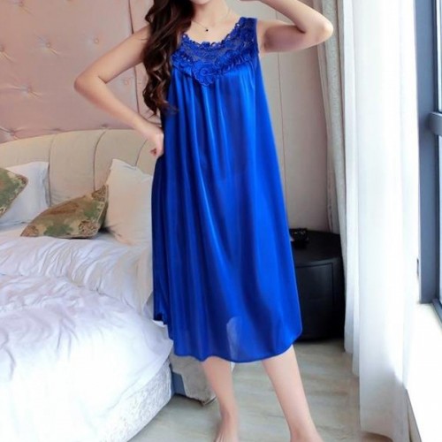 Luxury Camisole Shiny Lace Silky Swing Skirt Nightdress - Blue image