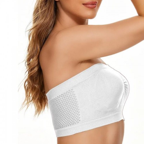 Strapless Mesh Bandeau Tube Top Non Padded Women Bra - White image