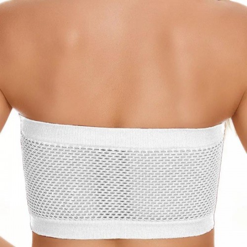 Strapless Mesh Bandeau Tube Top Non Padded Women Bra - White image