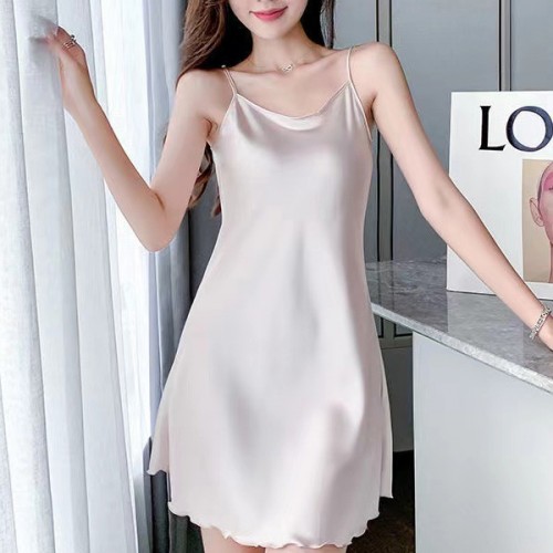 Comfortable Uniform Slim Silk Solid Color Women Nightwear - Cream image