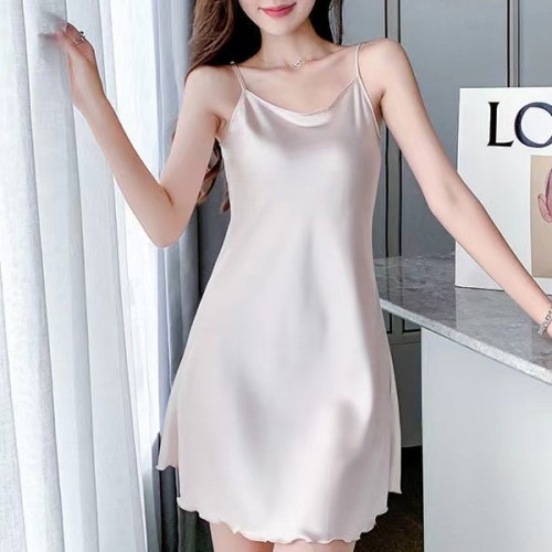 Comfortable Uniform Slim Silk Solid Color Women Nightwear - Cream image