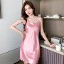 Comfortable Uniform Slim Silk Solid Color Women Nightwear - Pink
