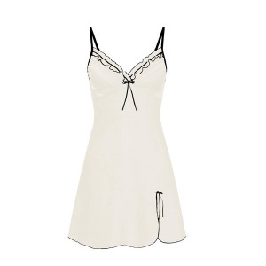 Solid Color Nightgown Sleeveless Shoulder Strap Nightwear - White