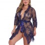 Luxury Mesh Cardigan Nightgown Baby Doll Nightwear - Blue