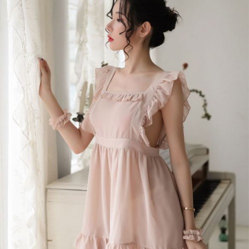 Convenient Ruffle Squire Neck See Through Women Nightwear - Pink image
