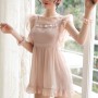 Convenient Ruffle Squire Neck See Through Women Nightwear - Pink