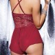 Luxury Halter Neck Strappy Mini Lace Floral Sheer Women Bodysuit - Red image