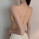 Solid Color Mold Cup Camisole Lace Design Tank Top Lingerie Bra - Yellow image