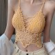 Solid Color Mold Cup Camisole Lace Design Tank Top Lingerie Bra - Yellow image