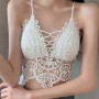 Solid Color Mold Cup Camisole Lace Design Tank Top Lingerie Bra - White
