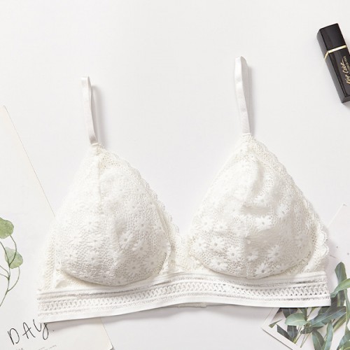 Shoulder Straps Bralette Seamless Lace Wireless Underwear Bra - White image
