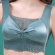 Fashionable Flower Lace Non Padded Elastic Shoulder Sports Bra - Green image