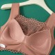 Fashionable Flower Lace Non Padded Elastic Shoulder Sports Bra - Brown image
