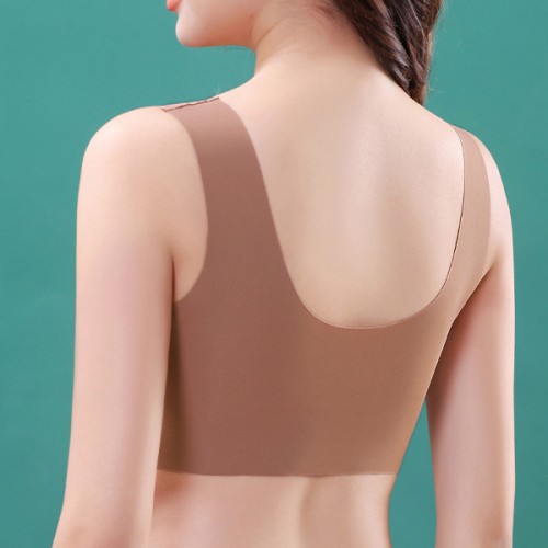 Fashionable Flower Lace Non Padded Elastic Shoulder Sports Bra - Brown image