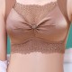 Fashionable Flower Lace Non Padded Elastic Shoulder Sports Bra - Brown image