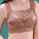 Fashionable Flower Lace Non Padded Elastic Shoulder Sports Bra - Brown image