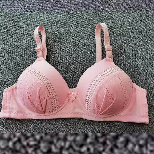 Elastic Sponge Thin Mold Cup Push Up Wire Free Women Bra - Pink image
