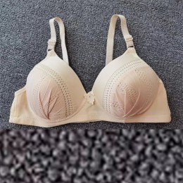 Elastic Sponge Thin Mold Cup Push Up Wire Free Women Bra - Cream