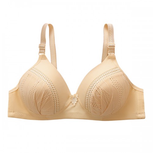 Elastic Sponge Thin Mold Cup Push Up Wire Free Women Bra - Cream image