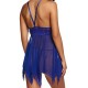 Women's Thong Lingerie Lace Sleepwear Mesh Nightwear - Blue image