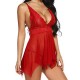 Women's Thong Lingerie Lace Sleepwear Mesh Nightwear - Red image