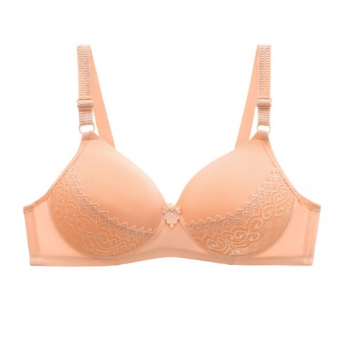 Comfortable Sponge Padded Gathered Floral Lace Women Bra - Cream image